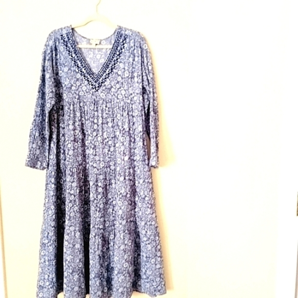 Wonderly Blue Floral Cottagecore Midi Dress Boho Prairie Cowgirl Modest Medium